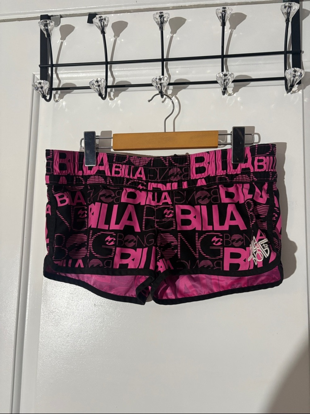 Billabong Women's Black & Pink Logo Print Swim Shorts